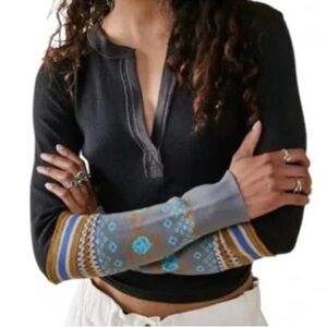 We The Free Black and Gray Long Sleeve Top